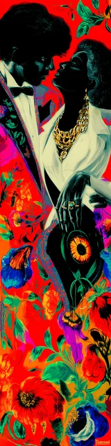 Free dark romance bookmark featuring a bold red couple with black-accented faces